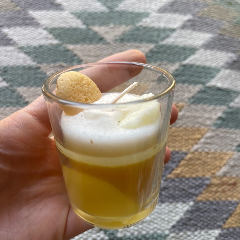 New lemon drop sweet cake, hand poured shot glass soy candle, brand new